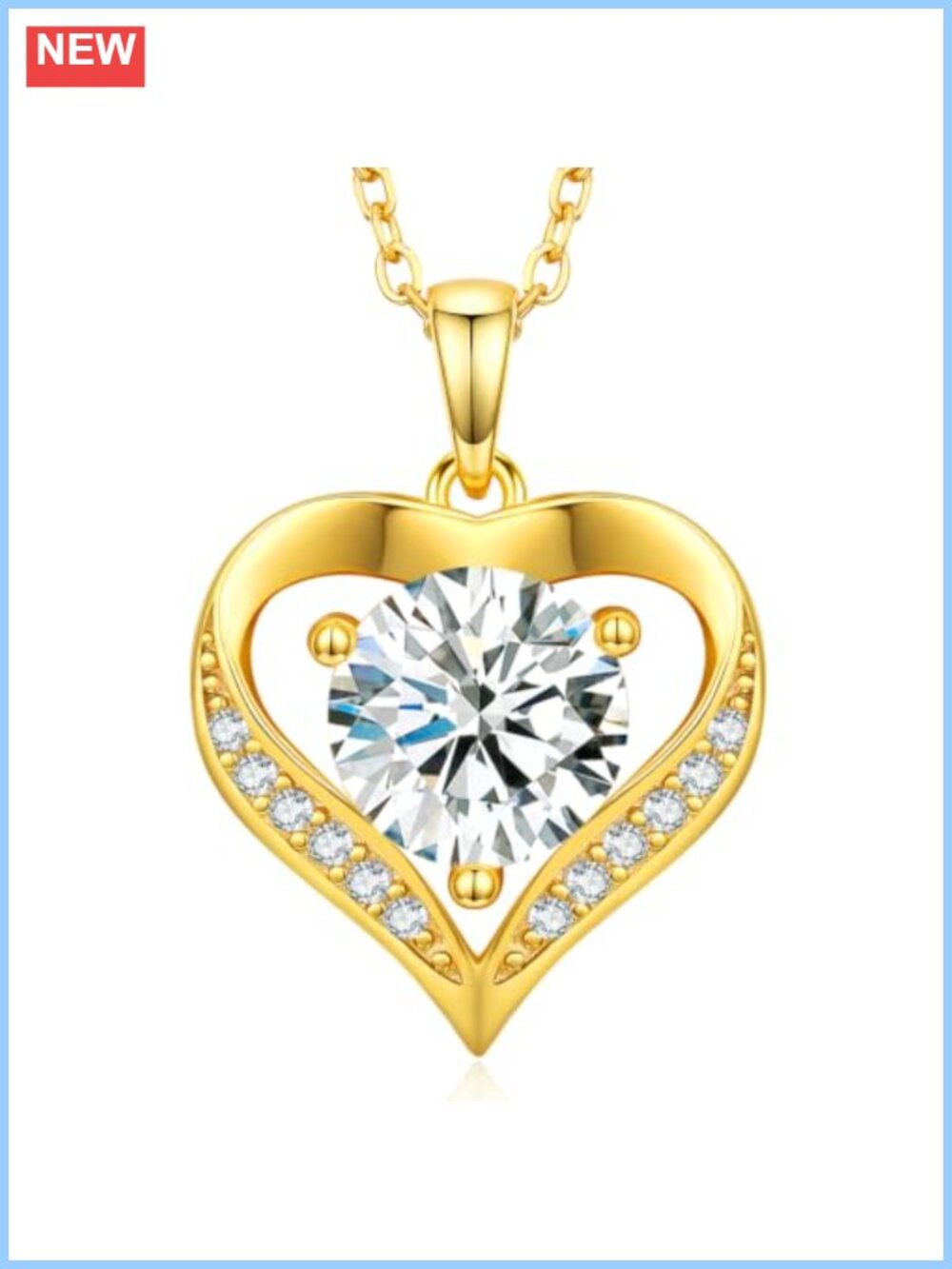 Moissanite Heart Necklace 18K Gold Plated 925 Silver